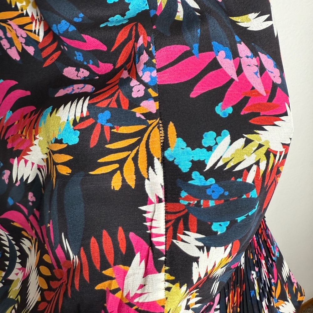Saloni Lexi Floral Silk Asymmetrical Dress Vibrant Multicolor Size 4 - Picture 10 of 10